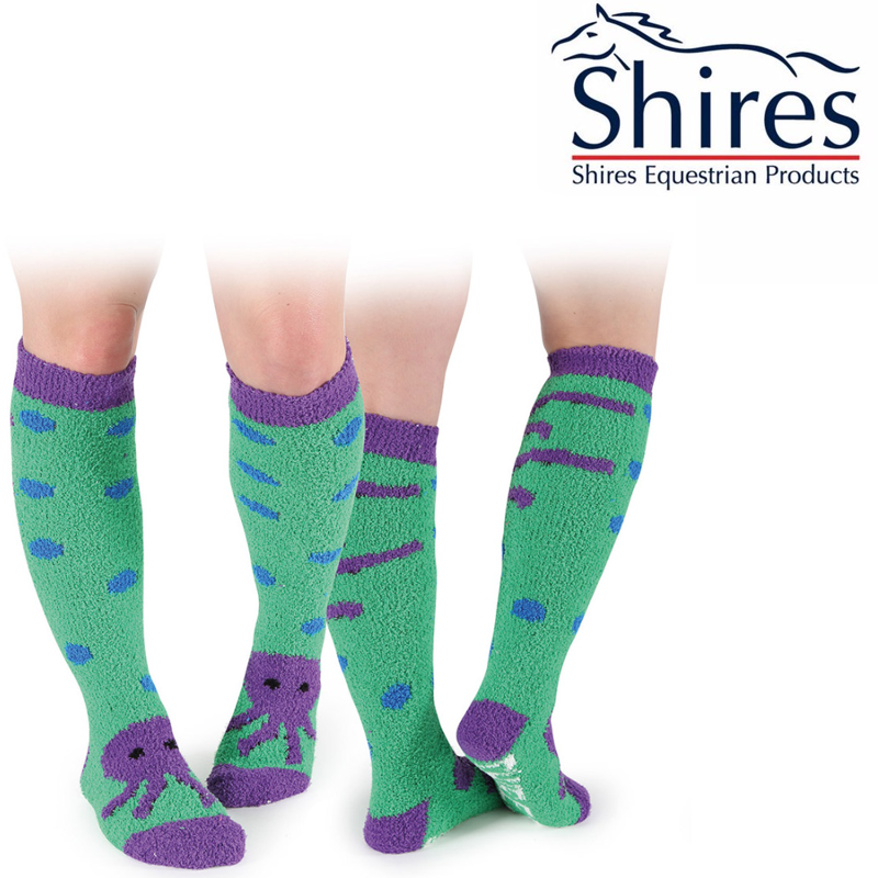 Shires Ladies Fluffy Socks -  Purple and Green 
